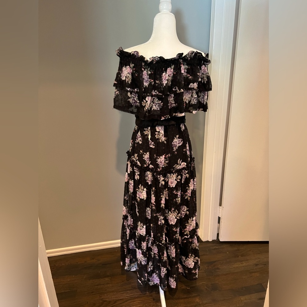 LoveShackFancy Black Off The Shoulder Maxi Dress